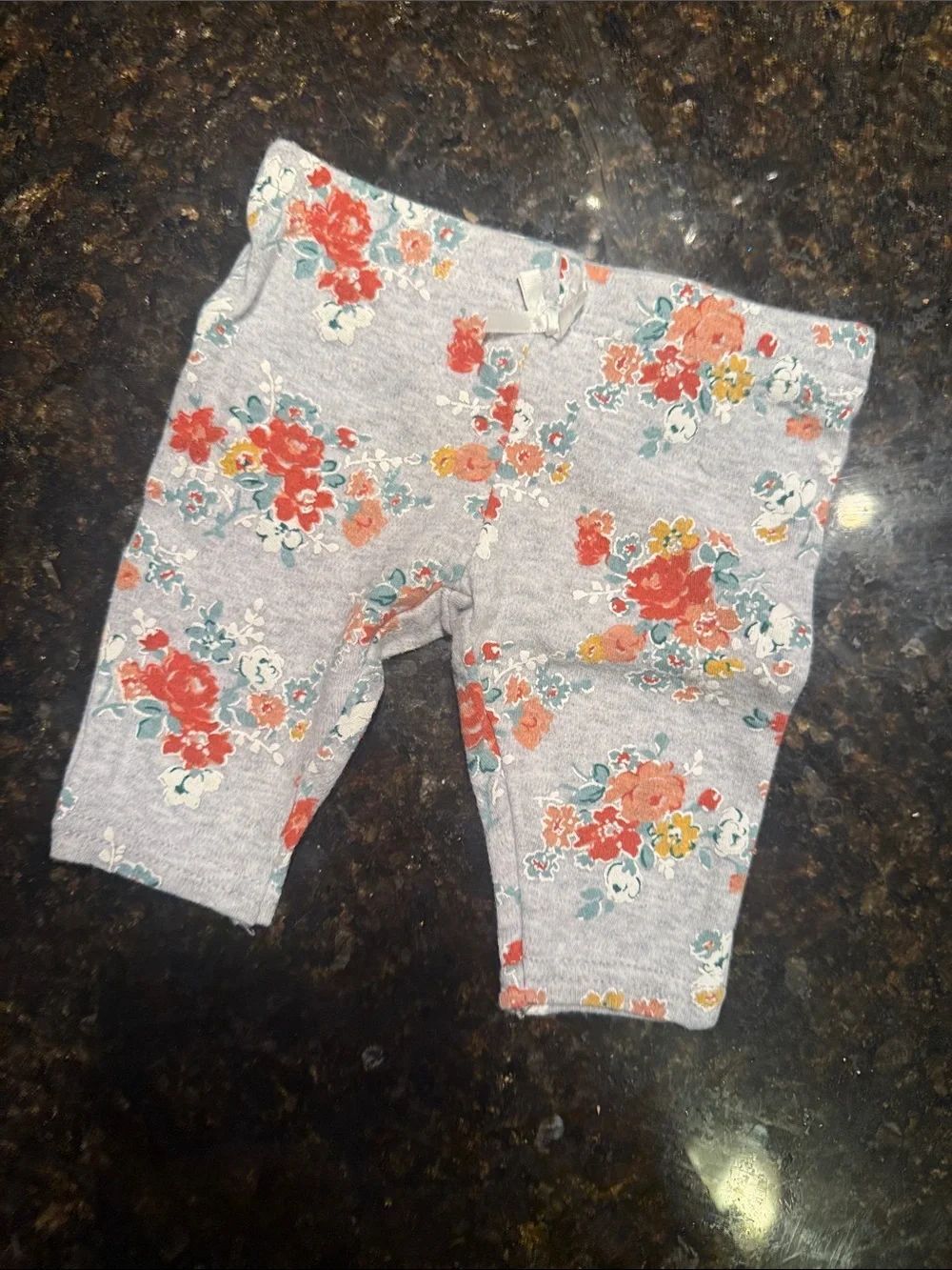 Floral Baby Leggings - Gray with Coral & Teal Flowers 0-3 Months Baby Girl